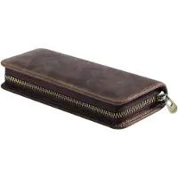 Merkloos Ein braunes Etui aus Leder, mit Reißverschluss, Maße: 20 x 8 x 3 cm