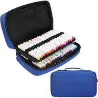 Merkloos Blauer Etui für 60 Filzstifte mit Griff und Reißverschluss