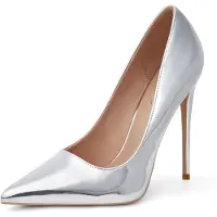 Merkloos Damenschuhe mit spitzem Absatz, 12 cm hoch, spitz zulaufende Form und silberfarbene Akzente