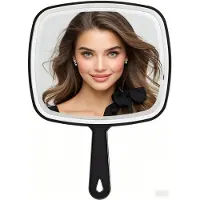 Merkloos Handspiegel Kosmetikspiegel Frisörspiegel - Eckig - 19 x 26,5 cm - Schwarz - Für Friseur und Badezimmer