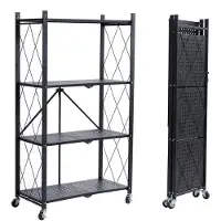 Merkloos Standregal Rollregal Küchenregal mit Rollen - 4 Etagen - 71 x 34 x 126 cm - Schwarz - Metall