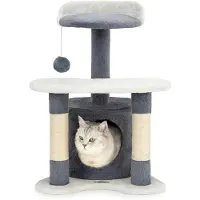 Merkloos Kratzbaum Katzenkratzbaum Kratzsäule - 65 cm - Sisal und Plüsch - Mit Höhle und Spielball - Grau/Weiß