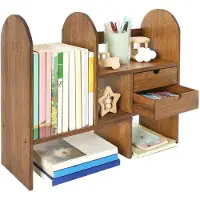 Merkloos Schreibtischregal Organizer Bambus - Verstellbar - 33 bis 59 cm - Mit zwei Schubladen - Natur