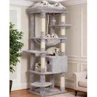 Merkloos Kratzbaum Katzenkratzbaum Kletterbaum - 153 cm - Plattformen und Höhle - Hellgrau - Mit Liegemulden