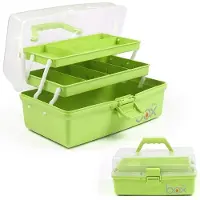 Merkloos Aufbewahrungsbox Aufbewahrungskoffer Organizer - 30,5 cm - Drei Ebenen - 2 Fächer - Grün