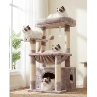 Merkloos Katzenbaum Kratzbaum Katzenkletterbaum - Ruheplattform 40 x 30 cm - Katzenhöhle mit weicher Polsterung - 6 Kratzsäulen - Braun und Weiß