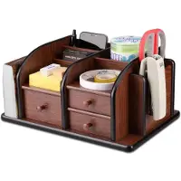 Merkloos Schreibtischorganizer Tischorganizer Schreibtisch-Ablage - Holz - 3 Schubladen und 3 Fächer - Kirschbraun - Für Büro und Schreibtisch