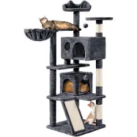 Merkloos Kratzbaum für Katzen – Katzenbaum mit 2 Häuschen – 3 Plattformen – Spielsisal – Grau