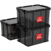 Merkloos Aufbewahrungsbox Kunststoffbox Stapelbox - 25 L - 3er Set - Transparent Schwarz - Für Haus, Wohnung und Garage