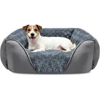 Merkloos Hundebett für mittelgroße Hunde, waschbar, 63 x 53 x 20 cm, grau