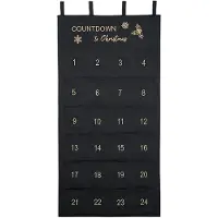 Merkloos Adventskalender zum Befüllen Wandbehang Stoff - 24 Säckchen - Schwarz - 118 x 58 cm