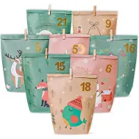 Merkloos Adventskalender zum Befüllen – 24 Geschenksäcke – 24 nummerierte Aufkleber – Kraftpapier – Wiederverwendbar