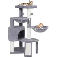 Merkloos Katzenbaum Kratzbaum Katzenkletterbaum - mit Katzenhöhle - Zwei Hängematten - Grau - Mit Spielbällen