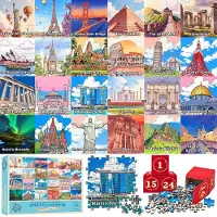 Merkloos Puzzle-Adventskalender – 1008 Teile – 24 Tage – 70 x 50 cm – Weltarchitektur