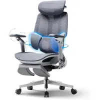 Merkloos Ergonomischer Bürostuhl mit Mesh-Rückenlehne, dreizonenweise Lordosenstütze, 4D-Kopfstütze und 720° verstellbaren Armlehnen, weiß