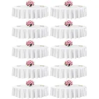 Vevor 10 x runde Tischdecken Tischwäsche 2286 mm, knitterfreier Tischdeckenschutz, maschinenwaschbares Tischtuch aus Polyestergewebe für Partys Hochzeiten Bankette formelle Veranstaltungen, Weiß