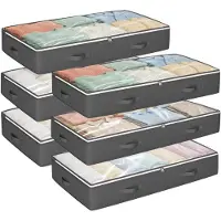 Merkloos Aufbewahrungsbox unter dem Bett Aufbewahrungstasche Unterbettbox - 90 Liter - 99 x 51 x 18 cm - Mit Deckel und transparentem Fenster - 6 Stück - Grau