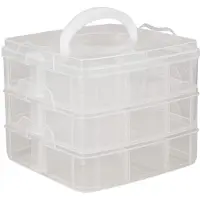 Merkloos Sortierbox Sortierkasten Organizer - Transparent - 15,5 x 15,5 x 12,9 cm - 3 Etagen - Mit Griff