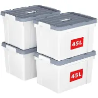 Merkloos Aufbewahrungsbox mit Deckel Stapelbox - 45 Liter - Stapelbar - Kunststoff - 4 Stück