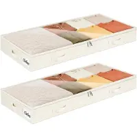 Merkloos Faltbare Aufbewahrungsbox Unterbettkiste Stoffbox - 100 x 50 x 10 cm - 2 Stück - Transparenter Deckel - Wasserabweisend