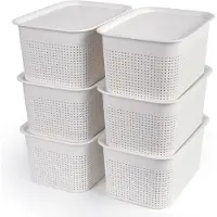 Merkloos Aufbewahrungsbox Aufbewahrungskorb Stapelbox - 6 Stück - Kunststoff - 26,7 x 19 x 13 cm - Weiß - Für Spielzeug und Elektronik