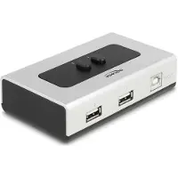 DeLOCK Umschalter USB 2.0 mit 1 x Typ-B Buchse zu 2 x Typ-A Buchse manuell bidirektional, 0,48 Gbit/s, Schwarz, Silber, Kunststoff, 71 mm, 112 mm, 32 mm