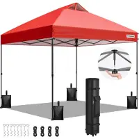 Merkloos Pavillon Partyzelt Sonnensegel Faltpavillon - 3 x 3 m - Stahlgestell - Mit Tragetasche mit Rollen - Faltbar - Für Garten und Camping