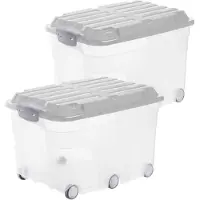 Merkloos Aufbewahrungsbox Staubox Rollbox - 57 l - Polypropylen - Transparent mit grauem Deckel - 59,5 x 40 x 37 cm
