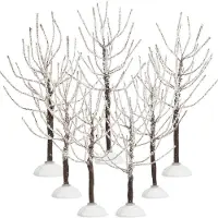 Merkloos Schneebedeckte Weihnachtsbäume Weihnachtsdorf-Bäume - 13 cm und 15 cm - Kunststoff und Eisen - 7 Stück - Für Tischdeko und Winterdeko