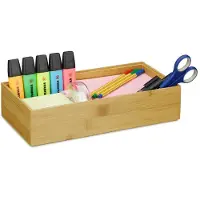 Merkloos Aufbewahrungsbox Organizer Stapelbox - 7 x 30 x 15 cm - Naturfarben - Aus Bambus