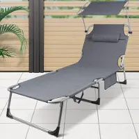 Merkloos Liegestuhl Sonnenliege Sonnenbett - Klappbar - Mit Sonnendach - Verstellbare Rückenlehne - 193 x 67,5 x 29 cm - Anthrazit