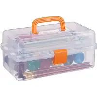 Merkloos Aufbewahrungsbox Sortierbox Werkzeugkoffer - 9 Fächer - Transparent Orange - 14 x 33 x 19,5 cm - Für Bastelbedarf und Nähzeug
