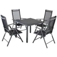 Merkloos Gartenmöbel-Set Aluminium Klappstuhl Gartentisch - Tisch 80 x 80 cm mit WPC-Tischplatte - Grau - 5-teilig für 4 Personen - Für Garten, Terrasse und Balkon
