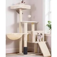 Merkloos Katzenbaum – Mit Bürste – Mit Korb und Kratzfläche – Beige – Für Hauskatzen