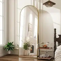 Merkloos Standspiegel Ganzkörperspiegel Wandspiegel - 142 x 52 cm - Gold - Gewölbt - Splitterfreies Sicherheitsglas