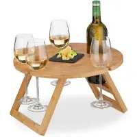 Merkloos Klapptisch Weintisch Beistelltisch - Bambus - Naturfarben - Ø 39 cm - Für 4 Weingläser