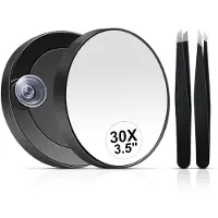 Merkloos Kosmetikspiegel Vergrößerungsspiegel Make-up-Spiegel - 30-fache Vergrößerung - Mit Pinzette - 3,5 Zoll - Reisespiegel