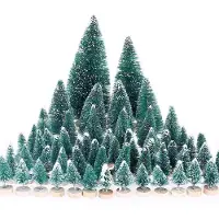 Merkloos Miniatur-Kunst-Weihnachtsbaum – 60 Stück – Tischdekoration – Weihnachtsbäumchen mit Schnee-Effekt