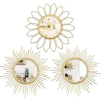 Merkloos Wandspiegel Spiegel Dekospiegel - Set von 3 - Goldfarbener Metallrahmen - 30,5 cm - Rund - Wohnzimmer und Schlafzimmer