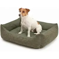 4L Textil MOLLY Hundebett aus Cord mit Rand, komplett waschbar, für kleine Hunde und Katzen, 60x40 cm, Olivgrün