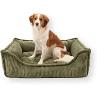 4L Textil HUGO Orthopädisches Hundebett aus Cord mit Visco-Schaumstoff, abnehmbarer Bezug, für mittelgroße Hunde, 100x80 cm, Olivgrün