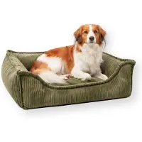 4L Textil HUGO Orthopädisches Hundebett aus Cord mit Visco-Schaumstoff, abnehmbarer Bezug, für kleine und mittelgroße Hunde, 80x60 cm, Olivgrün
