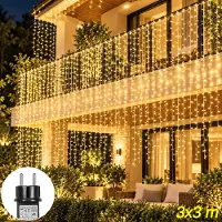 Rosikey 3x3m Lichterkette Vorhang Innen Warmweiß 300 LED Lichtervorhang 10 Stränge 8Modi mit Timer Weihnachten Hochzeit Party Fenster Wand Balkon Deko