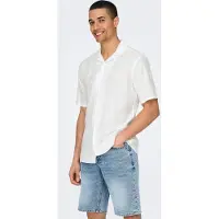 Only & Sons Kurzarmhemd "ONSCAIDEN SS SOLID RESORT LINEN NOOS", Herren, Gr. XXL, N-Gr, weiß, Web, Obermaterial: 55% Baumwolle, 45% Leinen, unifarben, slim fit, Hemden Kurzarmhemd
