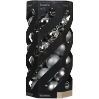 Décoris Silberne Weihnachtsdekorationen, Set mit 35 Stück