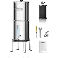 Merkloos Schwerkraftwasserfilter Wasserfilter Gravitationsfilter - 3,8 Liter - Edelstahl - Aktivkohlefilter 2. Generation - Stromlos