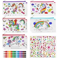 Merkloos Stifteköcher - Stifttasche, Stiftekästchen - Etui mit Wachsmalstiften und Glitzersteinen - 21 x 12 cm - Für Kinder
