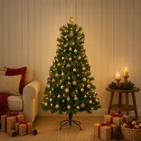 Syfax Künstlicher Weihnachtsbaum mit klappbaren Zweigen und Kugeln