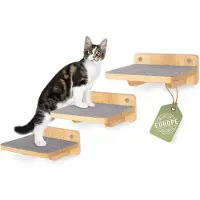 Merkloos Kletterwand Katze Kratzbaum Kletterwand Set - 3 Teile - Massivholz - XL - Wandtreppe für Katzen