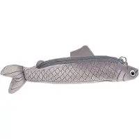 Markenlos Plüsch Federmäppchen Sardinenform grau 34 x 9 cm Schulmäppchen